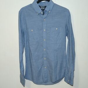 Izod Saltwater Light Blue Chambray Button-Down Shirt Casual Cotton Men's Size S